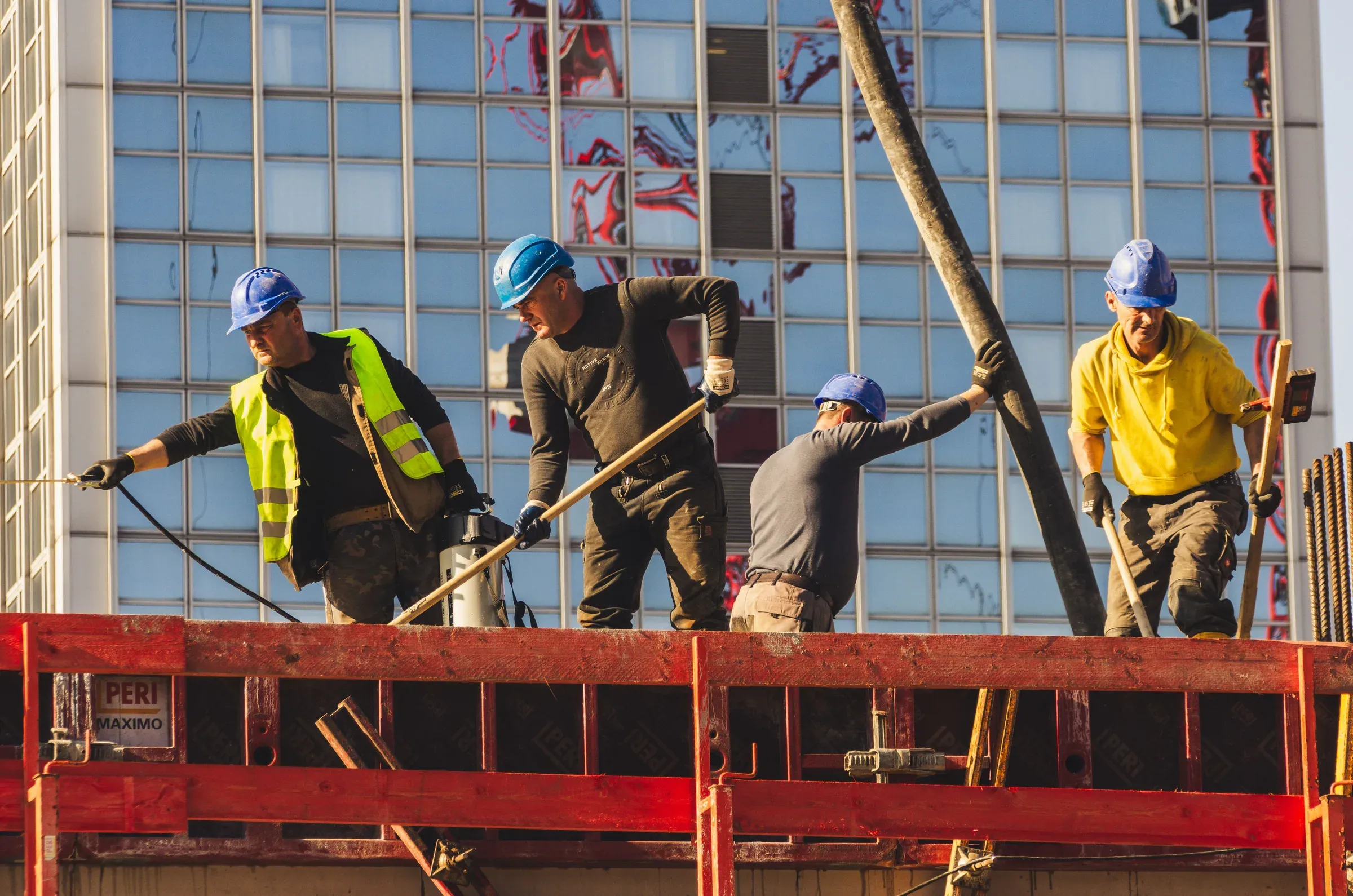 Construction workers at an active building site